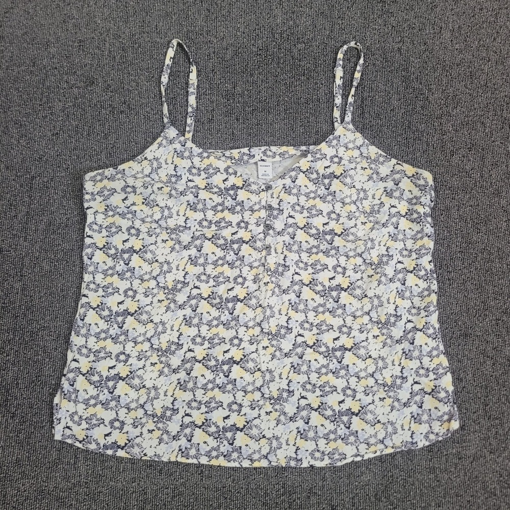 Old Navy Size M Floral Cami Top Womens Blue Yellow Button Front Spaghetti Strap